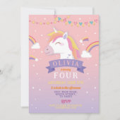 ユニコーンレインボーズバースデーパーティーピンクスターズ 招待状 (正面)