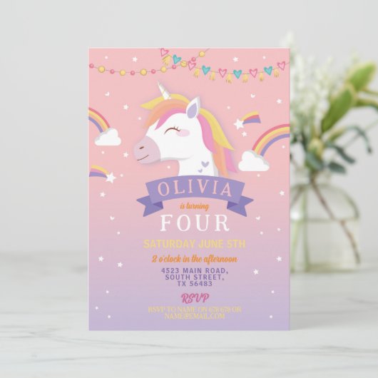 ユニコーンレインボーズバースデーパーティーピンクスターズ 招待状 (スタンド正面)