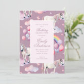 ユニコーンレインボーバルーズピンクバースデーパーティーガール 招待状 (スタンド正面)