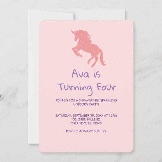 ユニコーンレインボーパステル誕生日招待状 招待状 (正面)