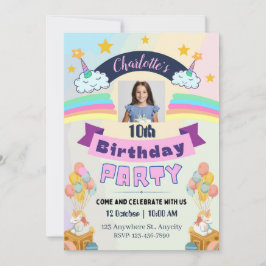 ユニコーンレインボーパーソナライズされたバースデーパーティー 招待状