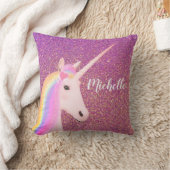 ユニコーンレインボーピンクグラデーショングリッターパーソナライズされた クッション (ブランケット)