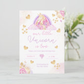 ユニコーンレインボーピンク誕生日招待状for Girls 招待状 (スタンド正面)