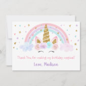 ユニコーンレインボーピンク金ゴールドありがとう サンキューカード (正面)