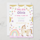 ユニコーンレインボーピンク金ゴールドスパーク誕生日 招待状 (正面)