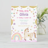ユニコーンレインボーピンク金ゴールドスパーク誕生日 招待状 (スタンド正面)