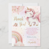 ユニコーンレインボーピンク金ゴールドパステル誕生日 サンキューカード (正面)