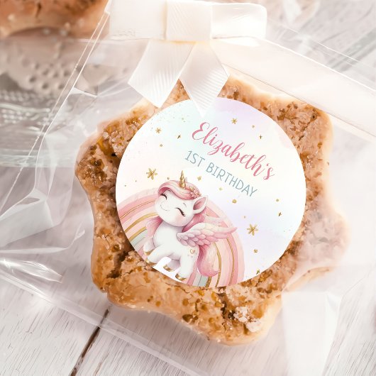 ユニコーンレインボーピンク金ゴールドパステル誕生日 ラウンドシール