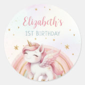 ユニコーンレインボーピンク金ゴールドパステル誕生日 ラウンドシール (正面)