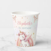 ユニコーンレインボーピンク金ゴールドパステル誕生日 紙コップ (正面)