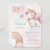 ユニコーンレインボーピンク金ゴールドベビーシャワー 招待状 (正面)