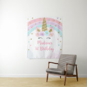 ユニコーンレインボーピンク金ゴールド誕生日背景 タペストリー (インサイチュ)