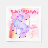 ユニコーンレインボーフラミンゴ女子1歳 スタンダードカクテルナプキン (正面)