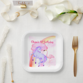 ユニコーンレインボーフラミンゴ女子1歳 ペーパープレート
