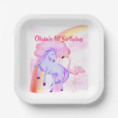 ユニコーンレインボーフラミンゴ女子1歳 ペーパープレート (正面)