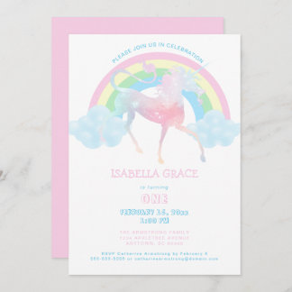 ユニコーンレインボーベビーガール1st誕生日招待状 招待状