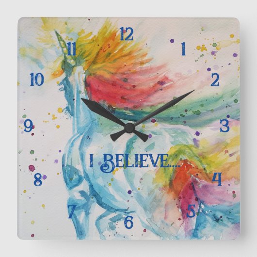 ユニコーンレインボーマジカルガールズチルドレンズルームクロック スクエア壁時計 (正面)