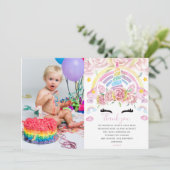 ユニコーンレインボーマジカルグリッター誕生日写真 サンキューカード (スタンド正面)