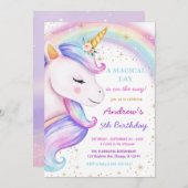 ユニコーンレインボーマジカルバースデーパーティーガール 招待状 (正面/裏面)