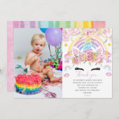 ユニコーンレインボーマジカル誕生日写真 サンキューカード (正面/裏面)