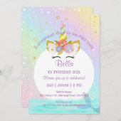 ユニコーンレインボーマーメイドファースト誕生日招待状 招待状 (正面/裏面)