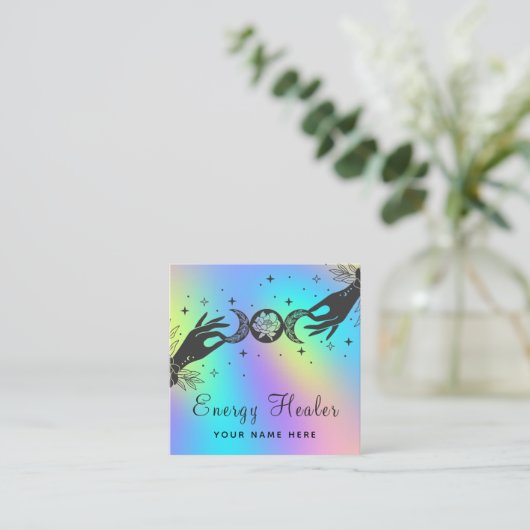 ユニコーンレインボー神秘的な月の星月手ヒーラー スクエア名刺 (スタンド正面)