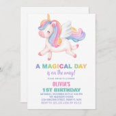 ユニコーンレインボー誕生日招待状 招待状 (正面/裏面)