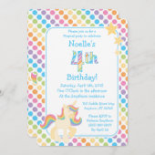 ユニコーンレインボー誕生日招待状 招待状 (正面/裏面)