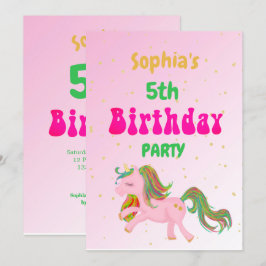 ユニコーンレインボー金ゴールドかわいい誕生日 招待状