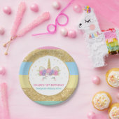 ユニコーンレインボー金ゴールドグリッター誕生日パーティー紙  ペーパープレート (パーティー)