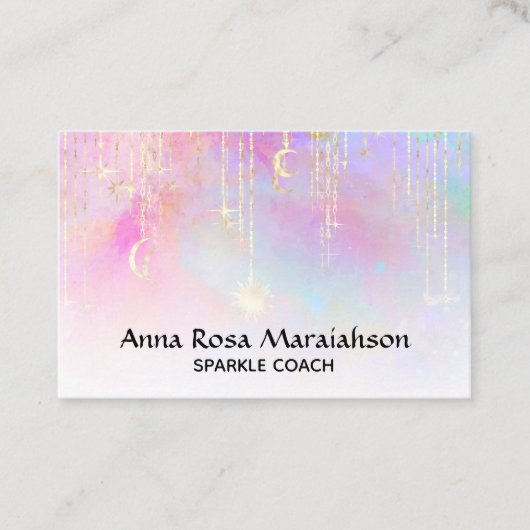*~*ユニコーンレインボー金ゴールドスパークルグリッターサンムーン 名刺 (正面)