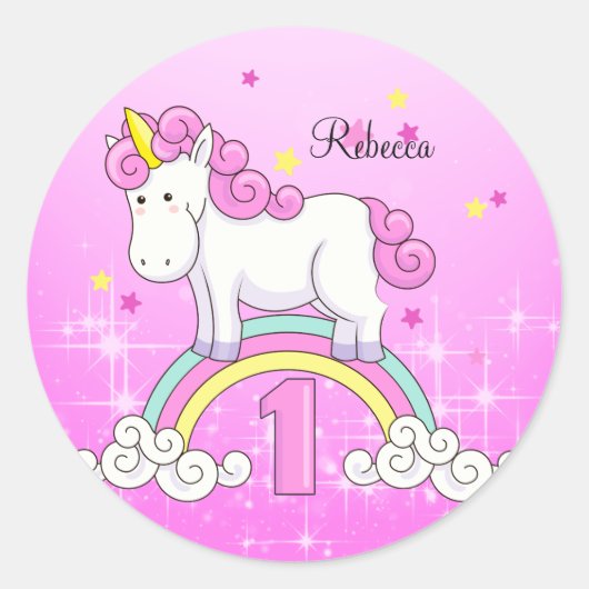 ユニコーンレインボー1stバースデーカスタムパーティー ラウンドシール (正面)