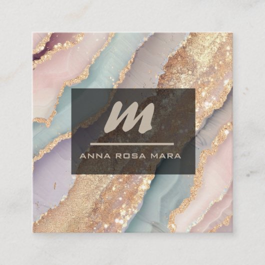 *~*ユニコーンレインボーQRパステルルクースイニシャルAP66 スクエア名刺 (正面)