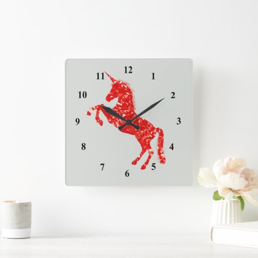 ユニコーンレッドグリッター神話ファンタジー スクエア壁時計 (ホーム)
