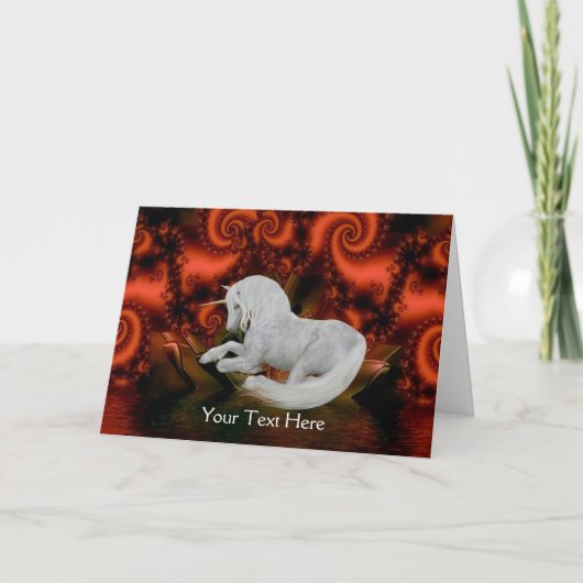 ユニコーンレッドフラクタルファンタジーアートフォトカード カード (正面)