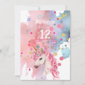 ユニコーンレトロ誕生日招待状 招待状 (正面)