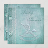 ユニコーンロッキングホース&ヴィンテージレースベビーシャワー 招待状 (正面/裏面)