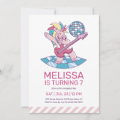 ユニコーンロックスター歌唱ピンク子供の誕生日 招待状 (正面)