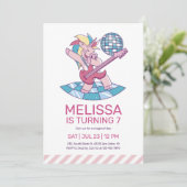 ユニコーンロックスター歌唱ピンク子供の誕生日 招待状 (スタンド正面)