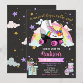 ユニコーンローラスケート誕生日招待状 招待状 (正面/裏面)