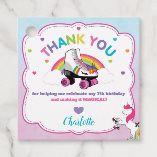 ユニコーンローラースケートで滑る誕生日サンキュービター フェイバータグ (正面)