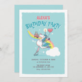 ユニコーンローラースケート誕生日 招待状 (正面/裏面)