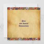 ユニコーン中世ファンタジー花、フローラ羊皮紙 招待状 (裏面)