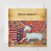 ユニコーン中世ファンタジー花、フローラ羊皮紙 招待状 (正面)