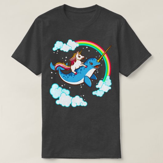ユニコーン乗馬ナルワルかわいい魔法 Tシャツ (デザイン正面)