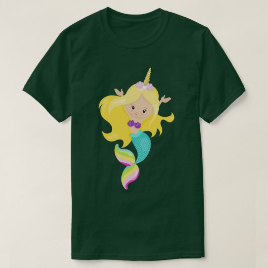 ユニコーン人魚かわいい人魚ブロンドのヘアシェル Tシャツ (デザイン正面)