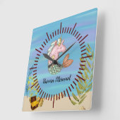 ユニコーン人魚の壁時計 スクエア壁時計 (傾斜)