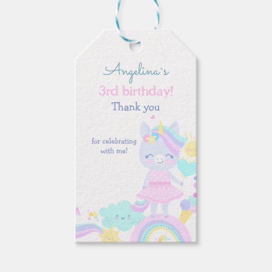 ユニコーン付き第3期の誕生日ギフトラベルおもしろい。 ギフトタグ (正面)