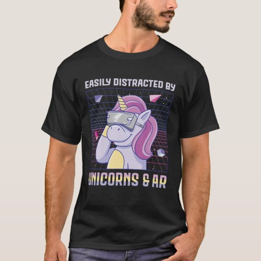 ユニコーン仮想現実VRゲーマーレインボーマジカルC Tシャツ (正面)