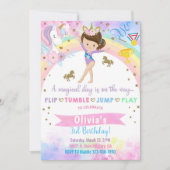 ユニコーン体操ブルネット女の子の誕生日。 招待状 (正面)